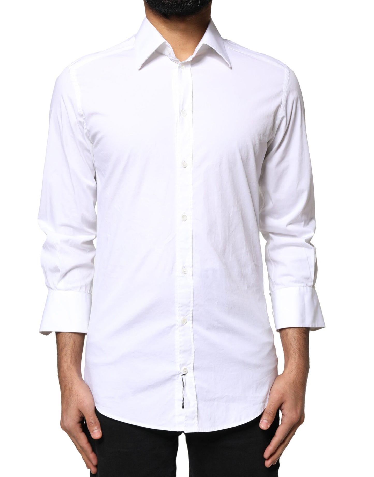 Dolce & Gabbana White GOLD Cotton Long Sleeves Men Dress Shirt