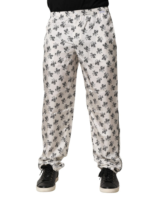 Dolce & Gabbana White Floral Silk Casual Lounge Pants