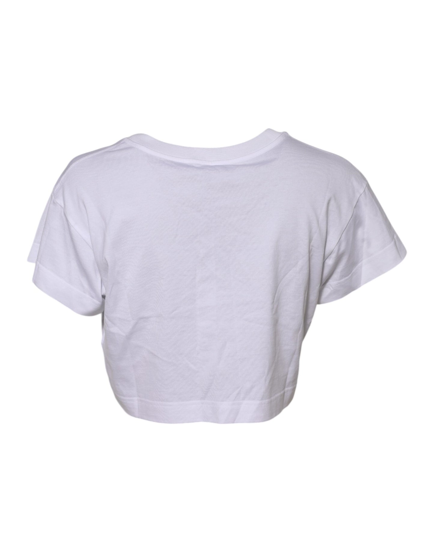 Dolce & Gabbana White Floral Lace DG Detailing Cropped T-shirt