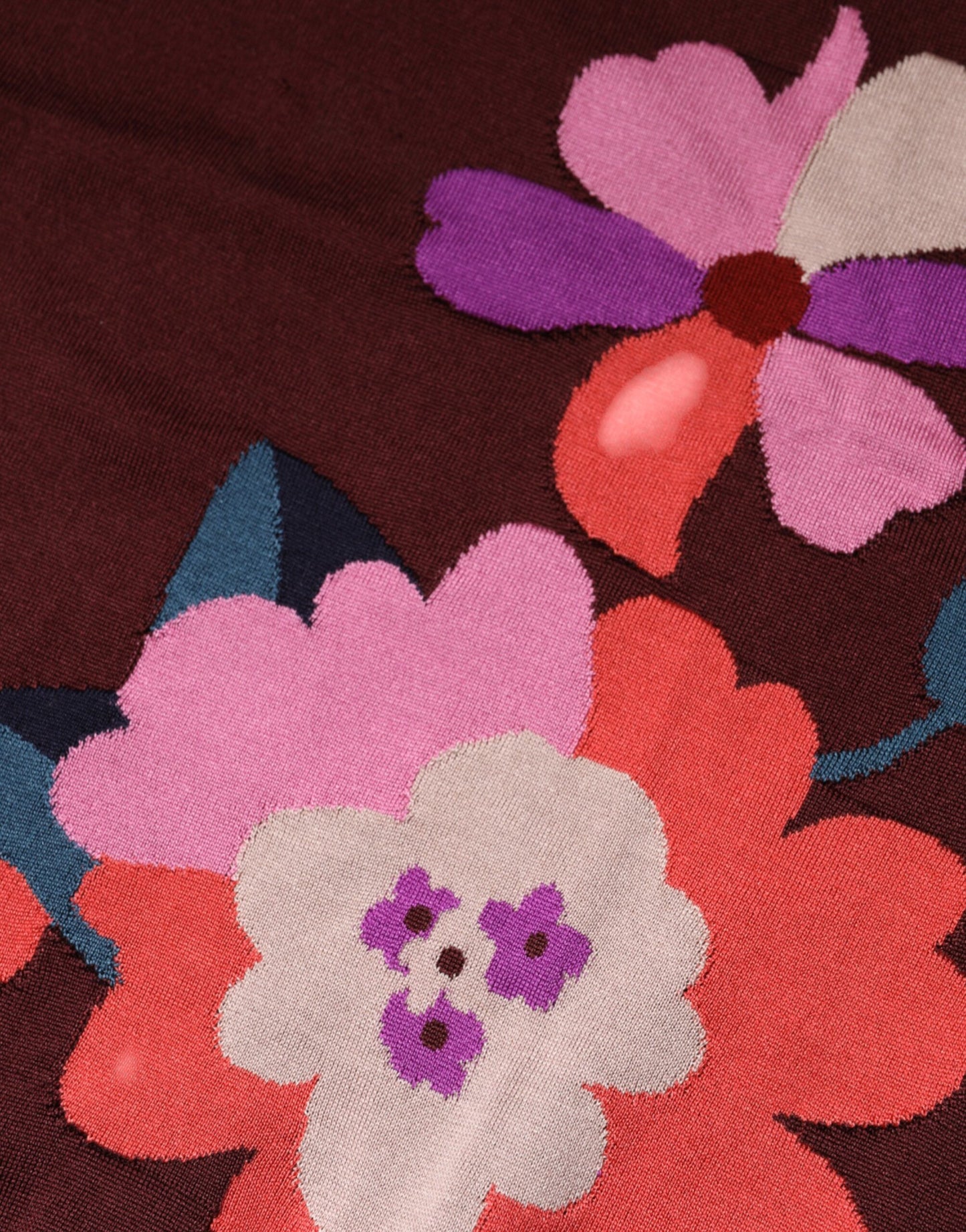 Dolce & Gabbana Maroon Floral Silk Crew Neck Blouse Top