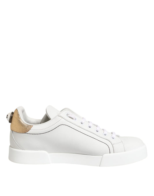 Dolce & Gabbana White Gold Leather Low Top Sneakers Shoes