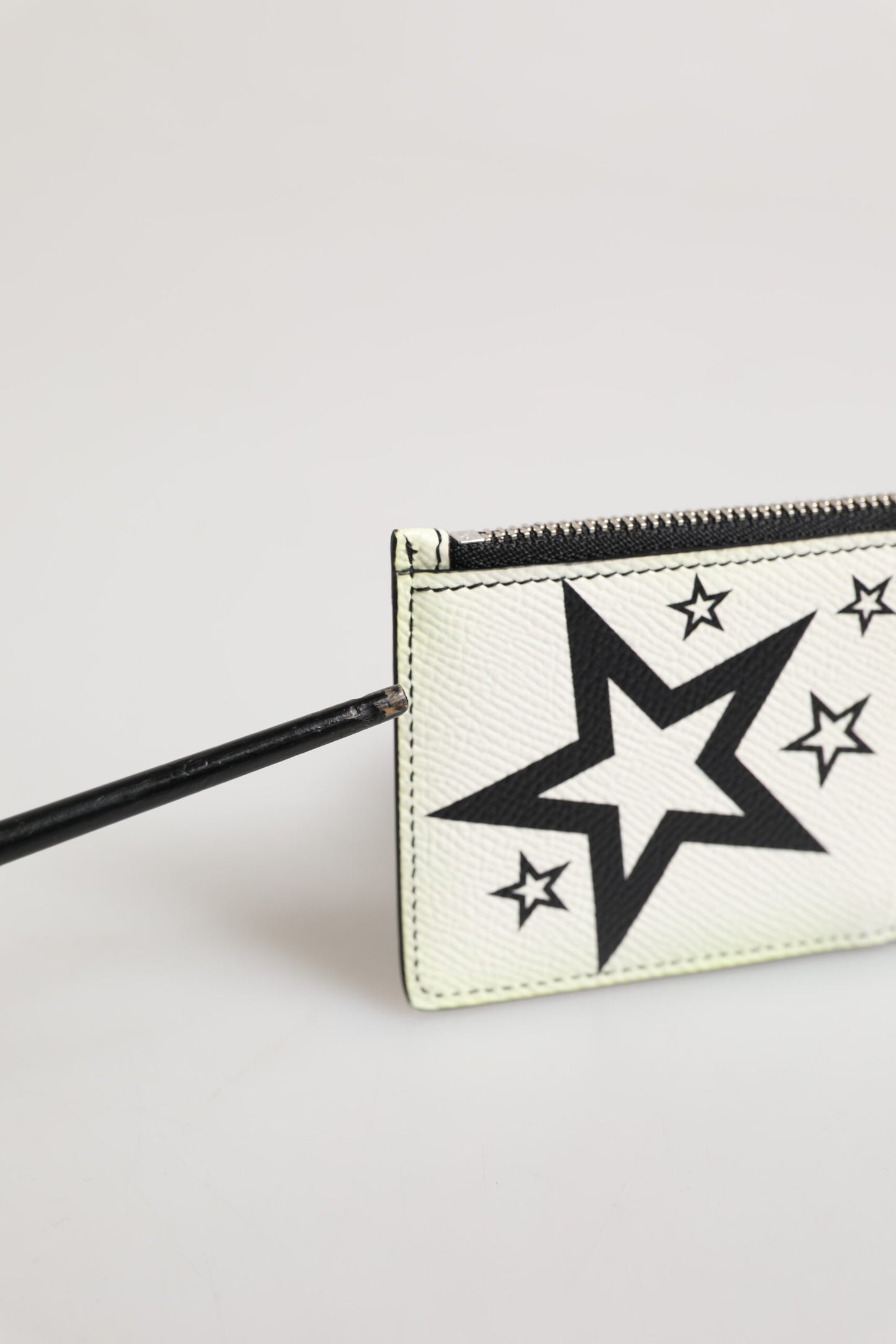Dolce & Gabbana White Leather Douphin DG Logo Star Print Card Holder Wallet