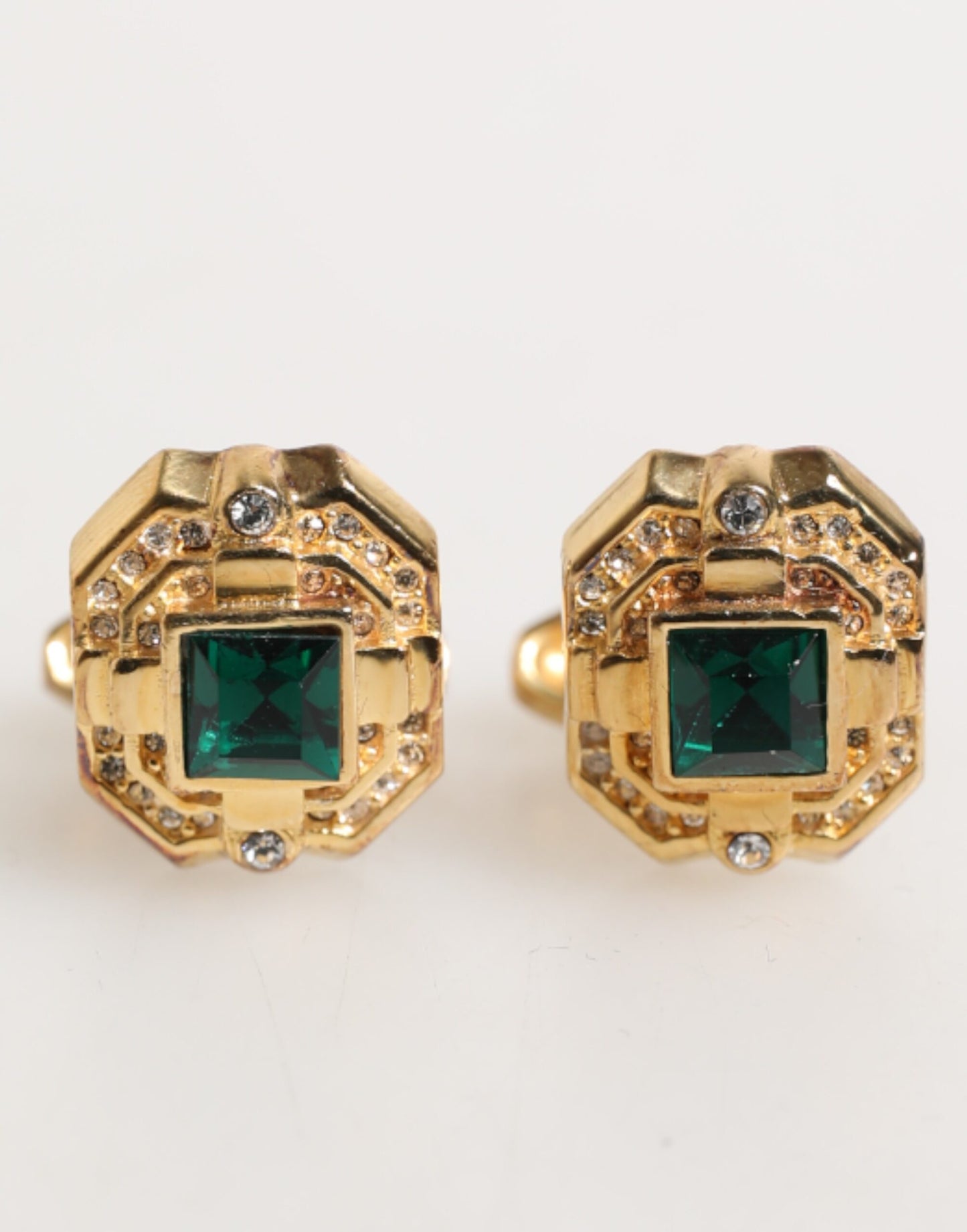 Dolce & Gabbana Emerald Green Crystal Gold Tone 925 Sterling Accessory Cufflink
