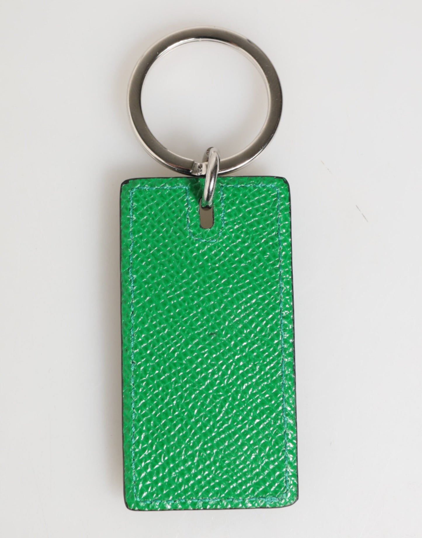 Dolce & Gabbana Green Leather Logo Metal Ring Keychain Holder Men Keyring