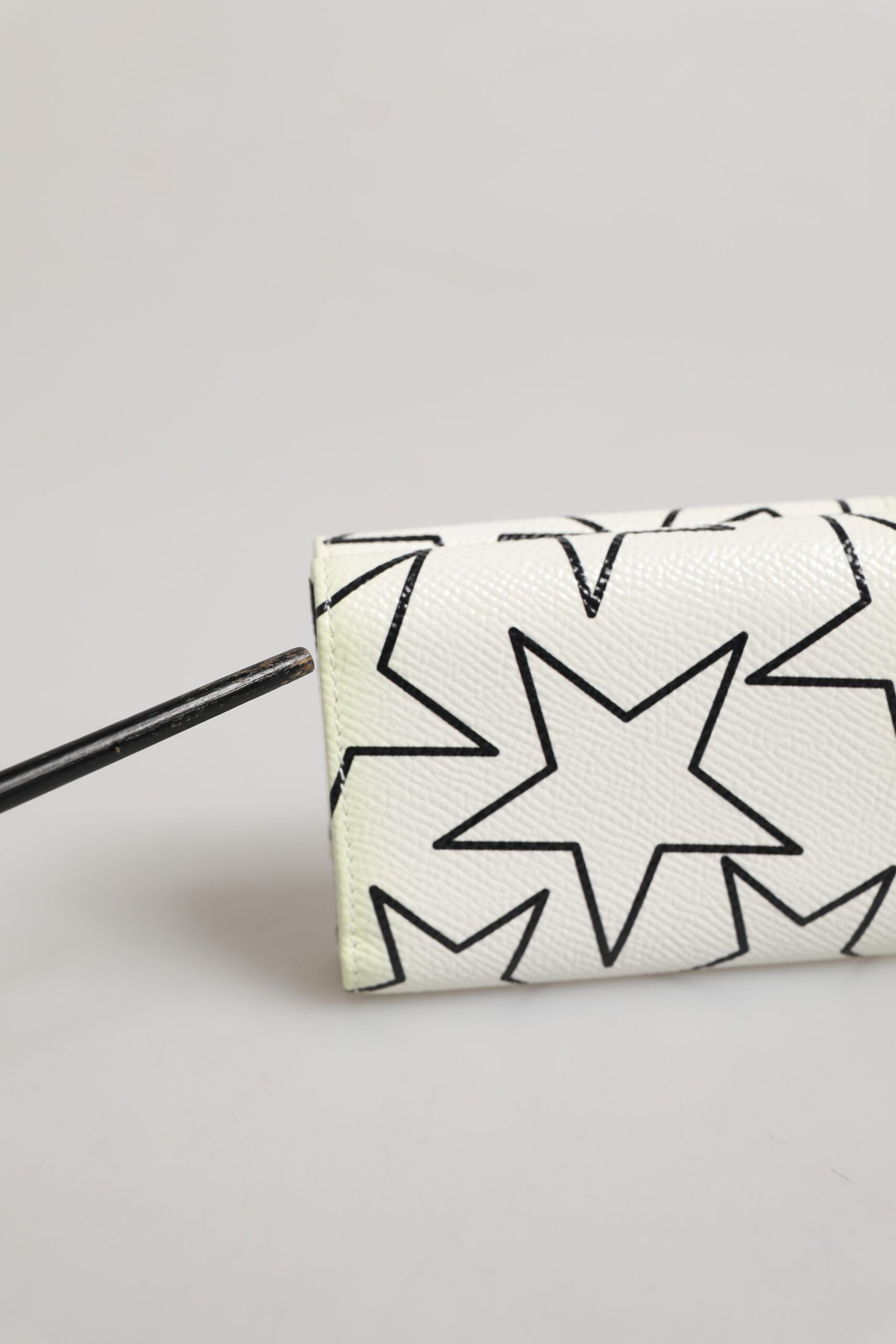 Dolce & Gabbana White Leather Trifold DG Star Print Card Holder Wallet