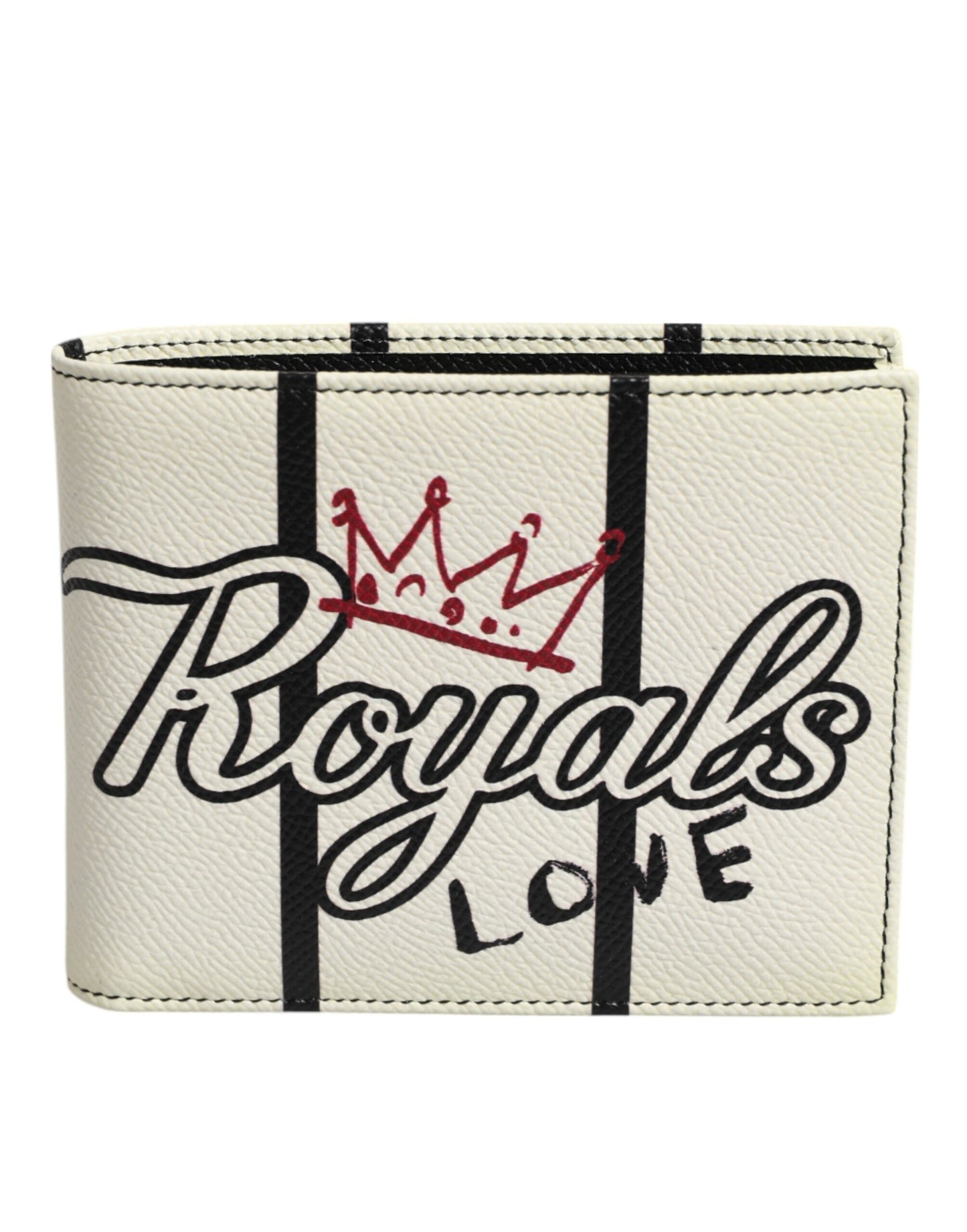 Dolce & Gabbana White Leather DG Crown Royals Bifold Card Holder Wallet