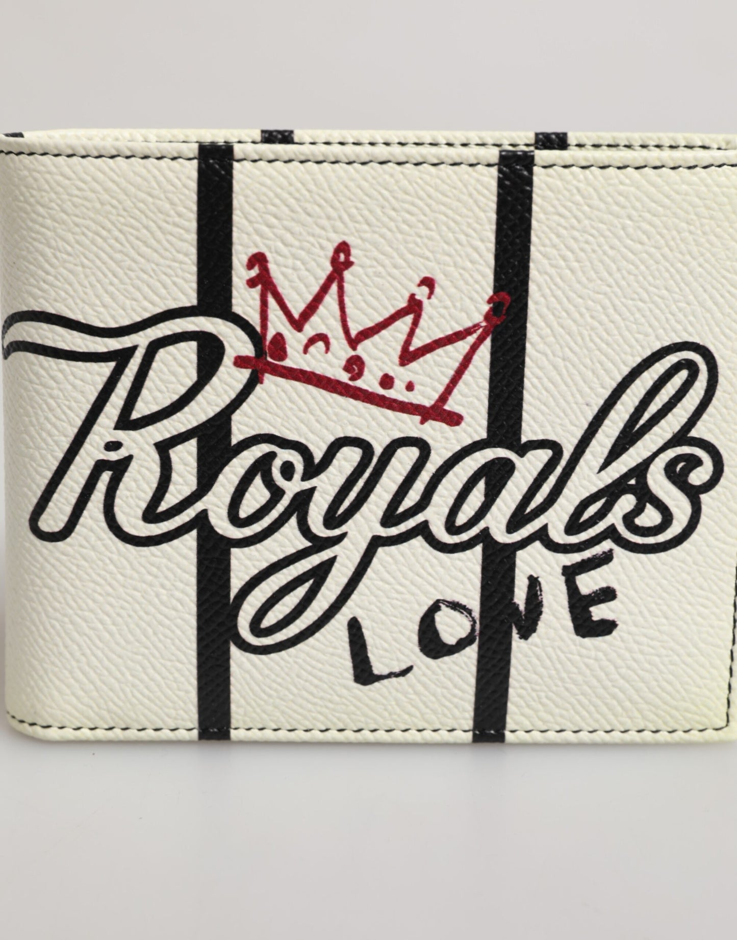 Dolce & Gabbana White Leather DG Crown Royals Bifold Card Holder Wallet