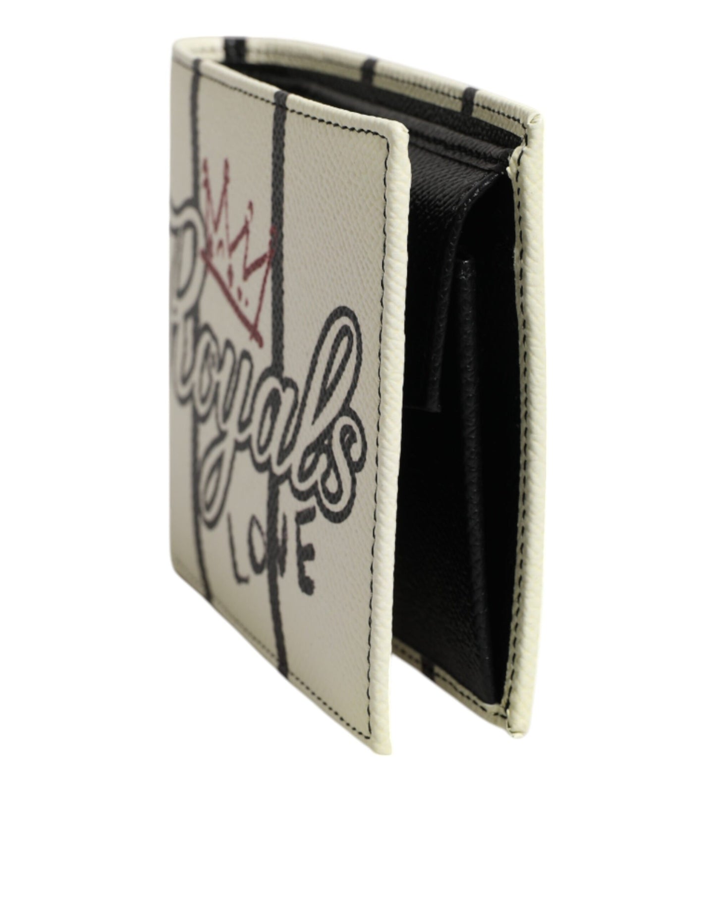 Dolce & Gabbana White Leather DG Crown Royals Bifold Card Holder Wallet