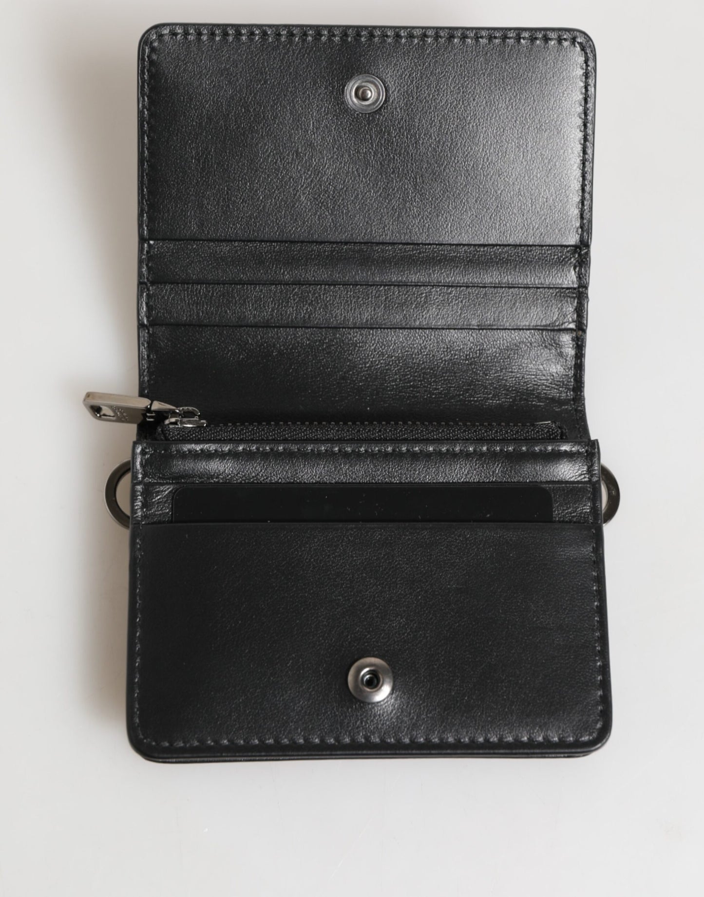 Dolce & Gabbana Black Leather DG Logo Bifold Card Holder Men Borse Wallet