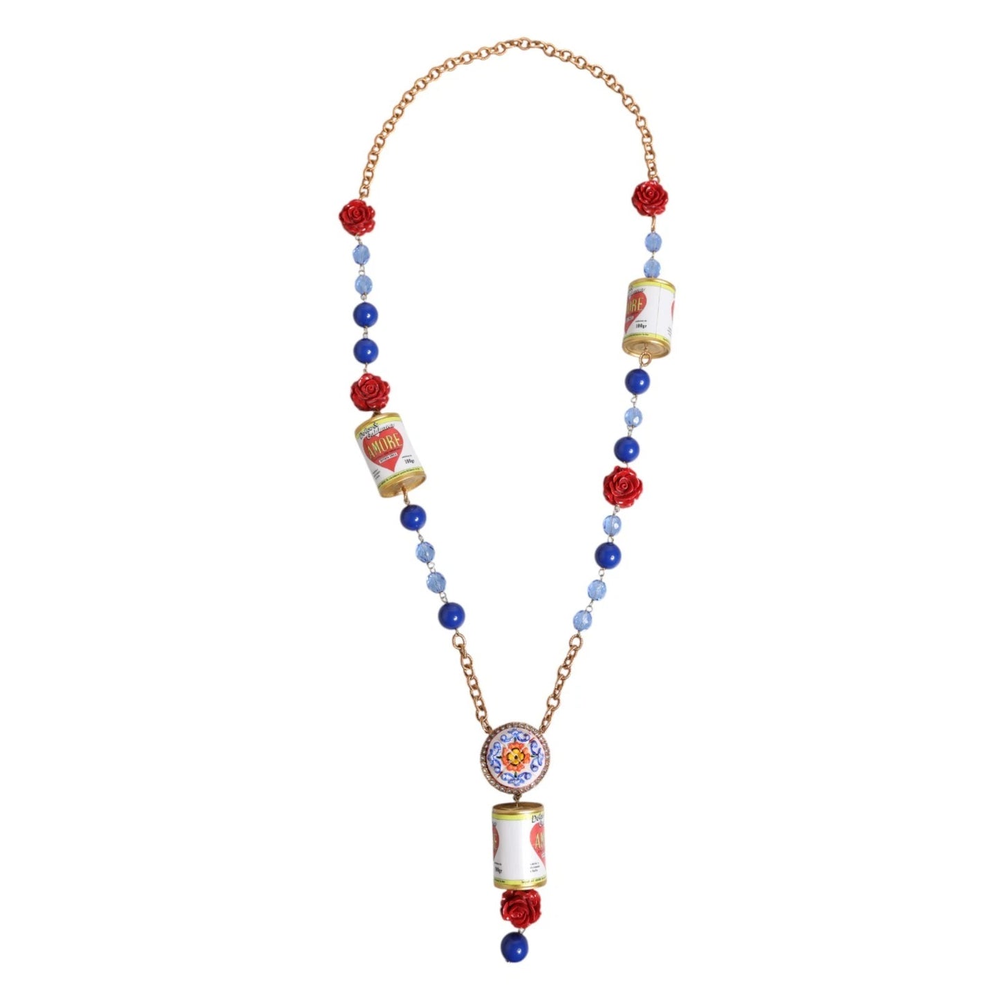 Dolce & Gabbana Gold Multicolor Amore Heart Can Beads Rose Pendant Necklace