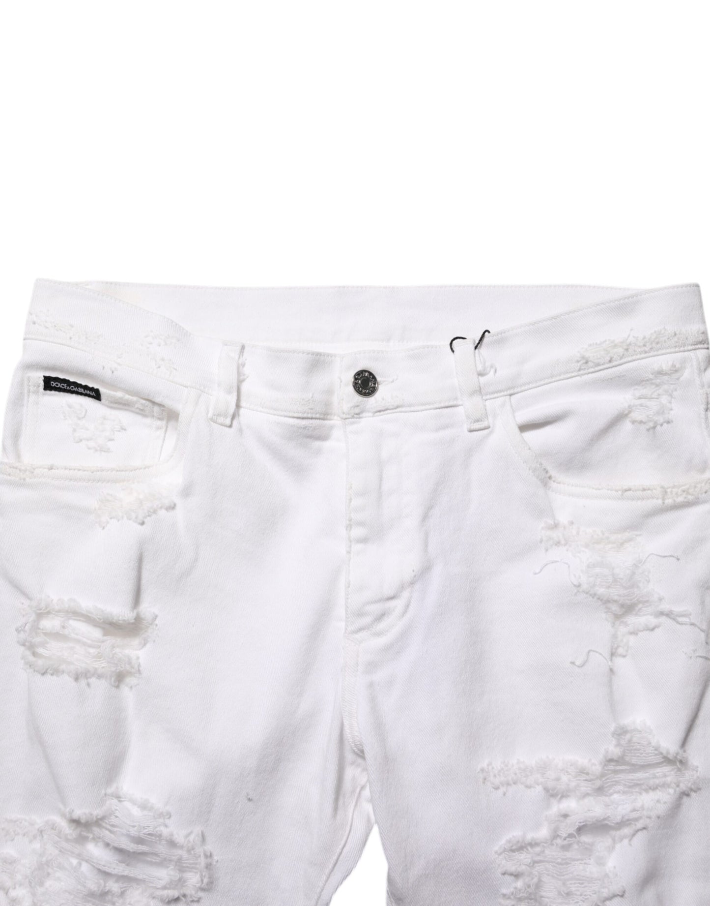 Dolce & Gabbana White Distressed Ripped Denim Trouser Jeans