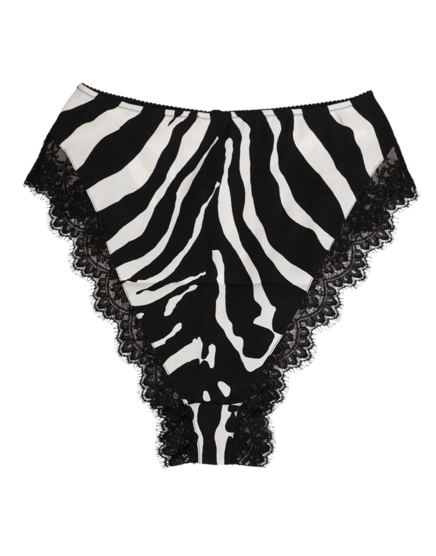 Dolce & Gabbana Black Silk Zebra Print Lace High Waist Underwear
