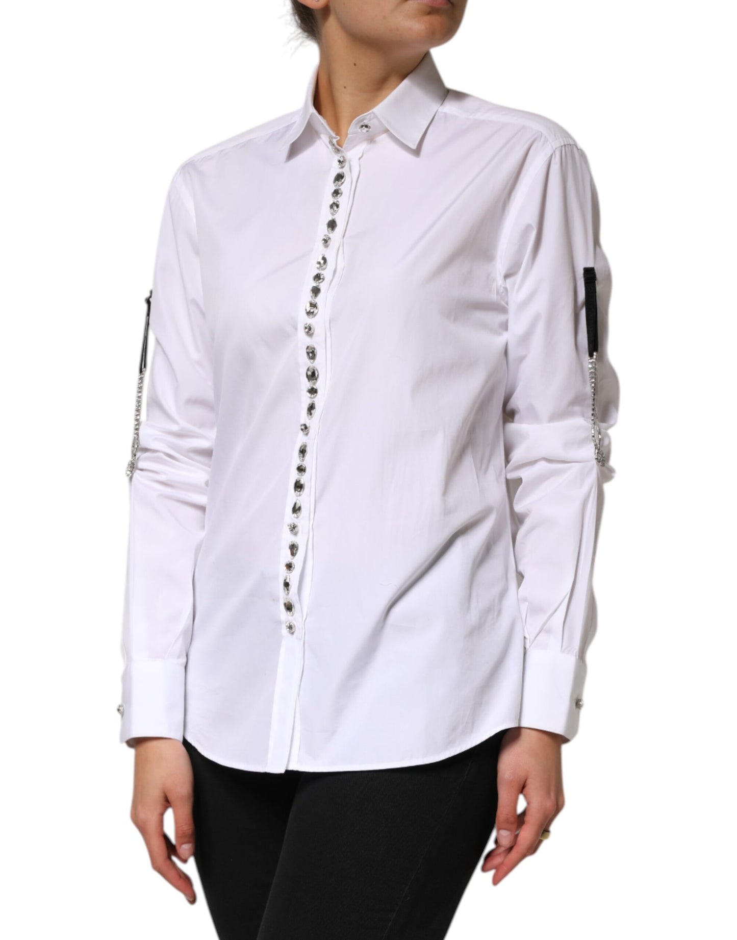 Dolce & Gabbana White Crystal Embellished Dress Shirt Top