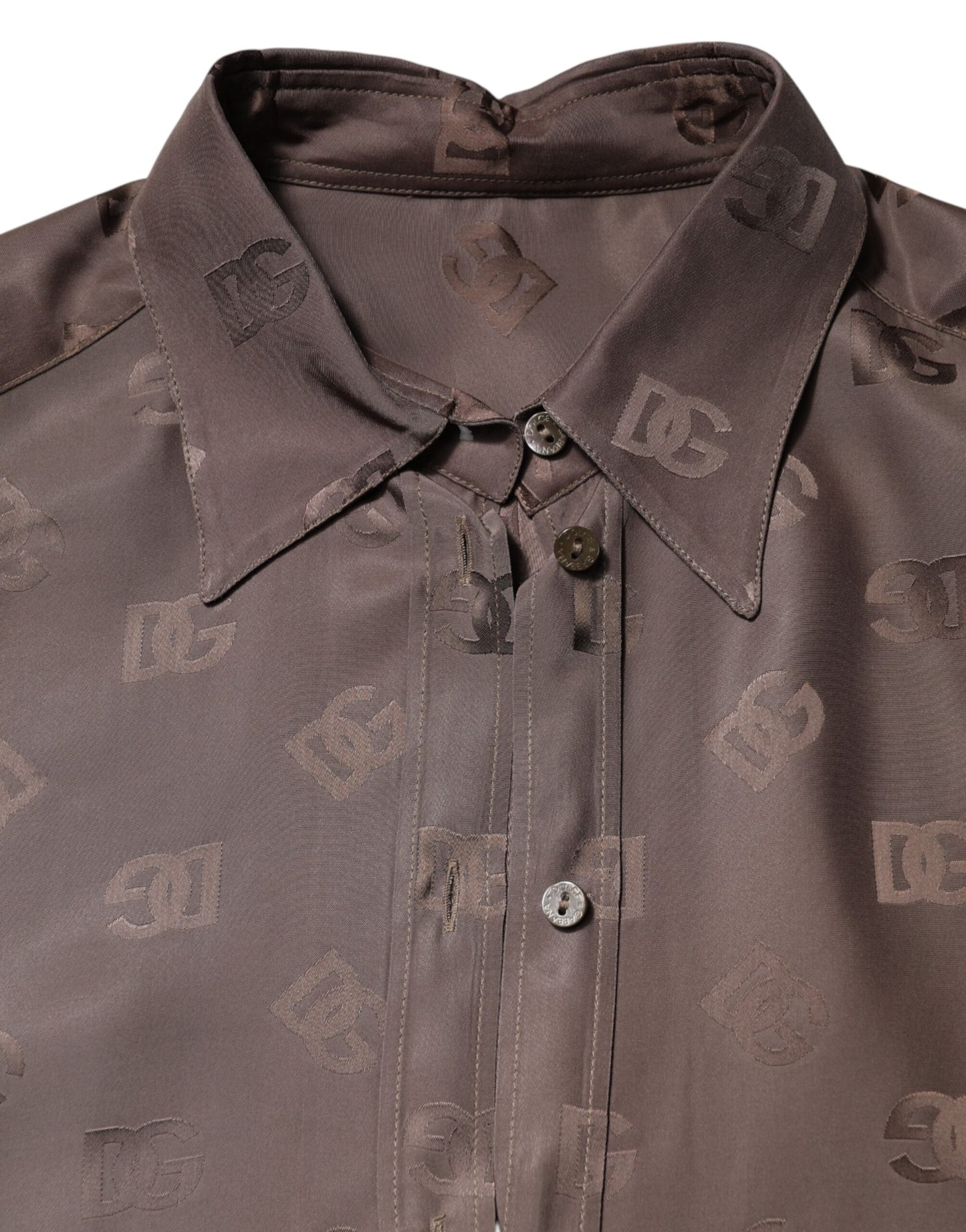 Dolce & Gabbana Brown Collared Long Sleeves Logo Shirt Top