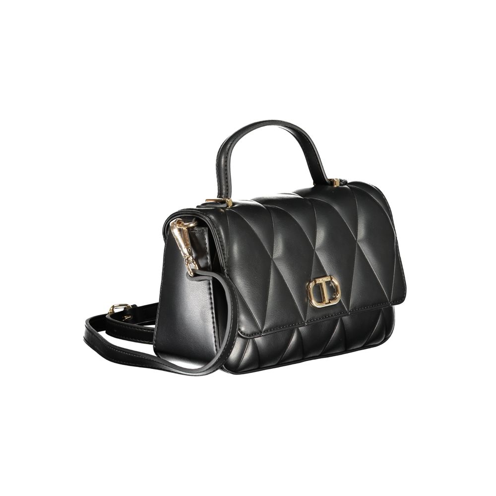 Black leather bag with golden details