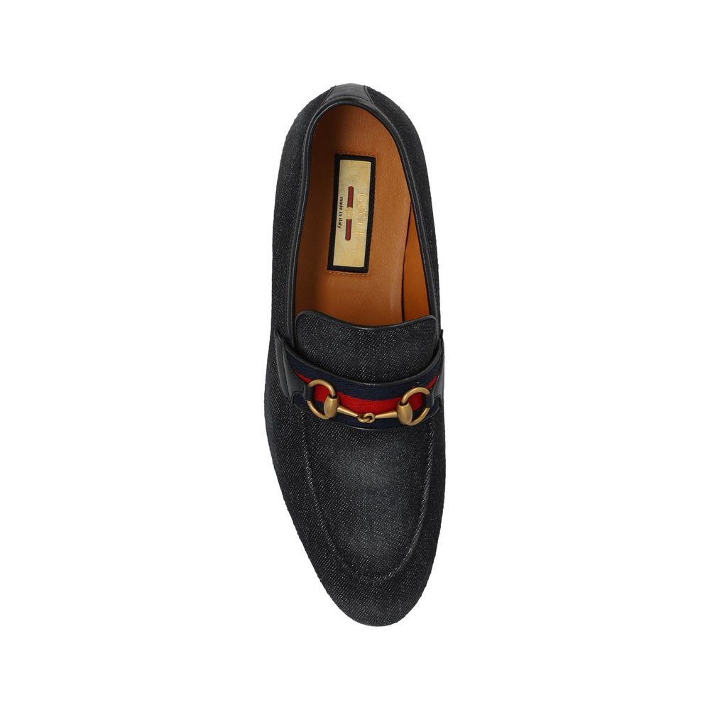 Gucci Black Fabric Slip-On Loafers