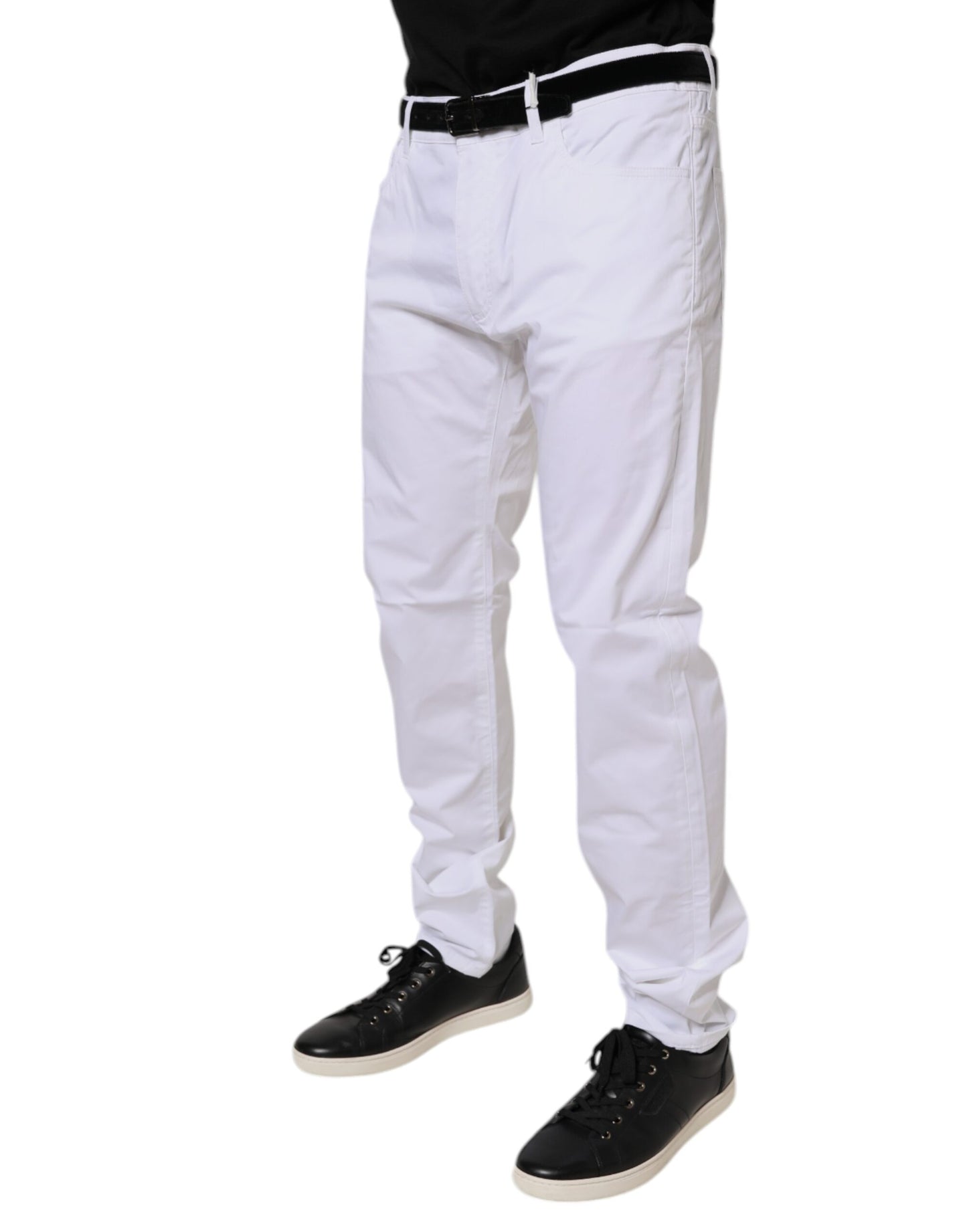 Dolce & Gabbana White Cotton Stretch Skinny Dress Formal Pants