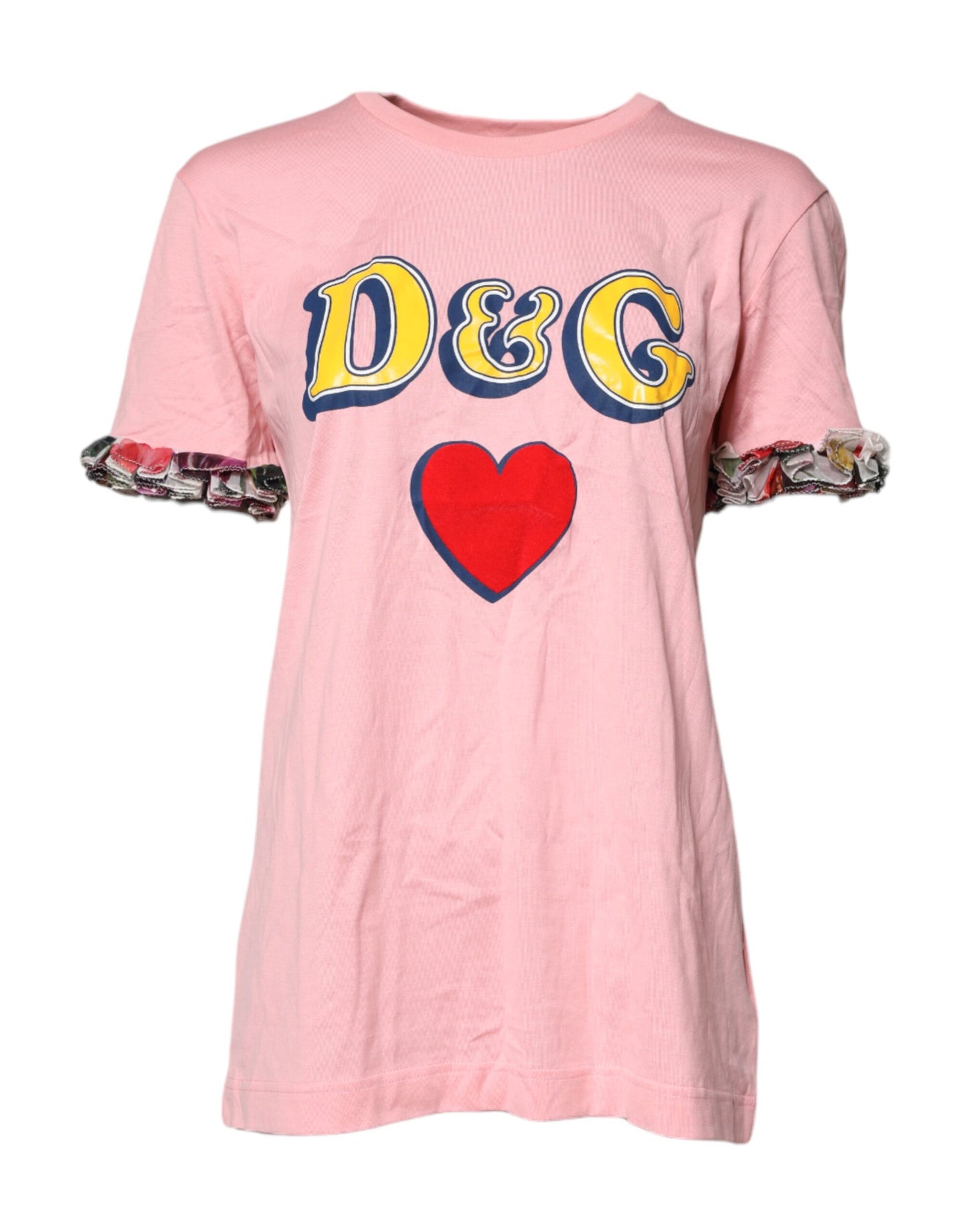 Dolce & Gabbana Pink Logo Print Cotton Crew Neck Tee T-shirt