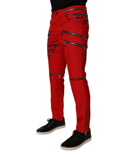 Dolce & Gabbana Red Zipper Embellished Straight Pants