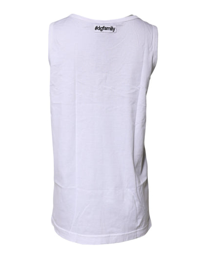 Dolce & Gabbana White Cotton Anchor Chain Embroidery Tank Top