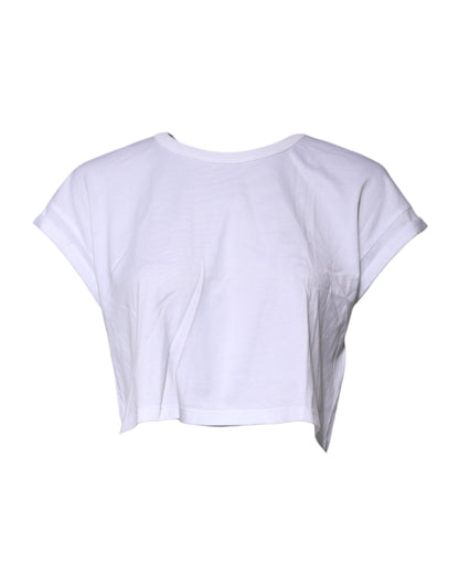 Dolce & Gabbana White Cotton Crew Neck Cropped Top T-shirt