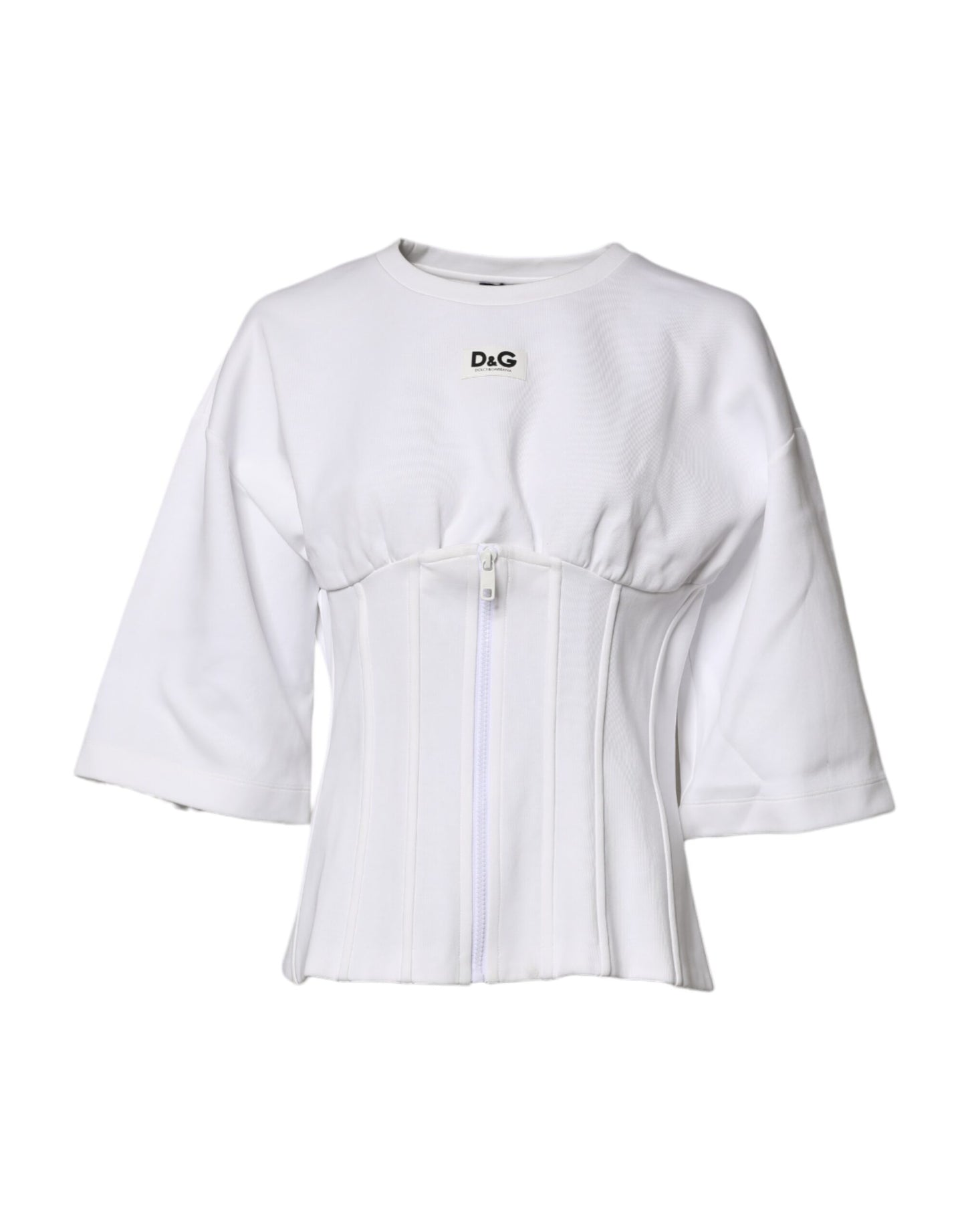 Dolce & Gabbana White Cotton Blend 3/4 Sleeves Blouse Top