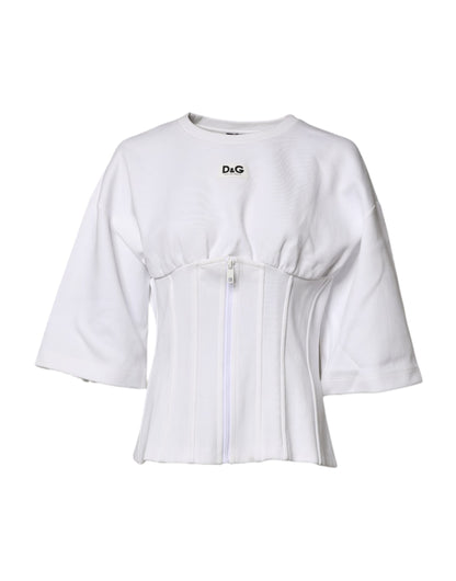 Dolce & Gabbana White Cotton Blend 3/4 Sleeves Blouse Top