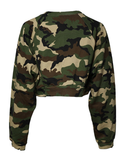 Dolce & Gabbana Multicolor Camou Cropped Sweatshirt Sweater