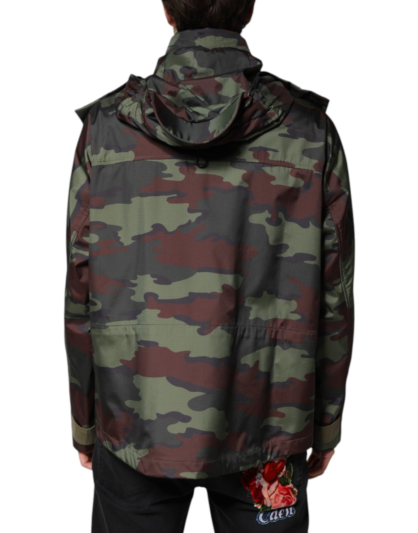 Dolce & Gabbana Multicolor Camouflage Button Hooded Jacket