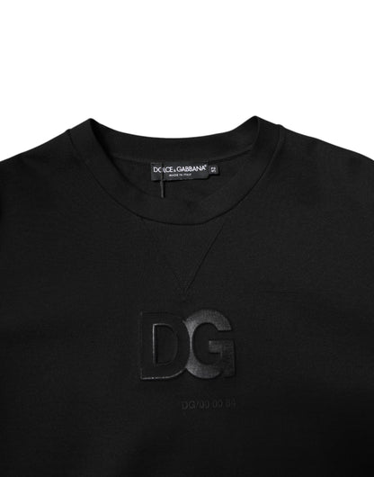 Dolce & Gabbana Black Cotton DG Crew Neck Pullover Sweater