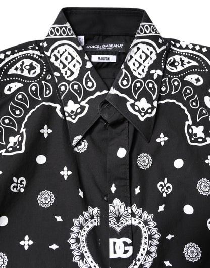 Dolce & Gabbana Black White Bandana MARTINI Casual Shirt