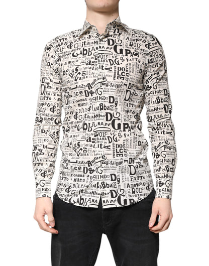 Dolce & Gabbana White Black Logo MARTINI Men Casual Shirt