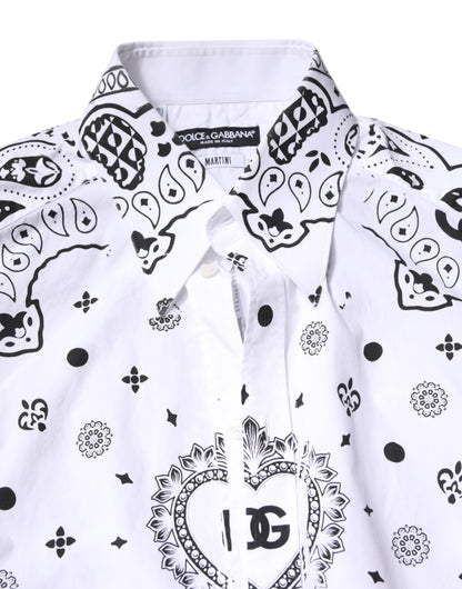 Dolce & Gabbana White Black Bandana MARTINI Men Dress Shirt
