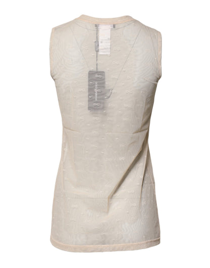 Dolce & Gabbana Ivory Nylon Logo See Through Sleeveless Tank Top
