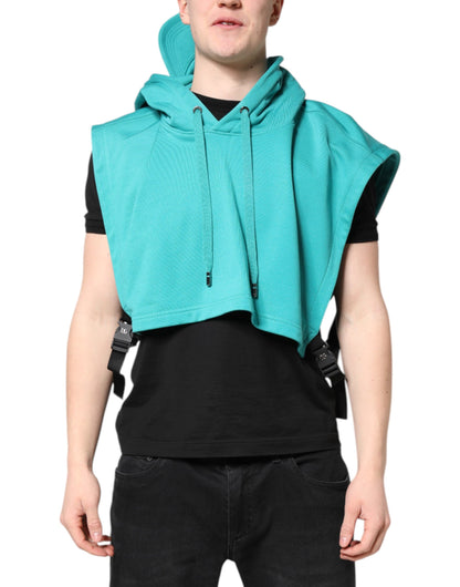 Dolce & Gabbana Green Cotton Hooded Men Sportswear Vest Sweater