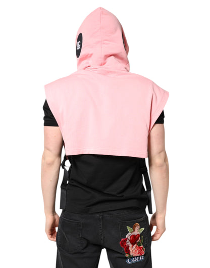 Dolce & Gabbana Pink Cotton Hooded Men Sportswear Vest Sweater