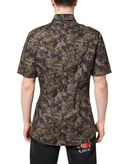 Dolce & Gabbana Multicolor Camouflage Button Down GOLD Shirt
