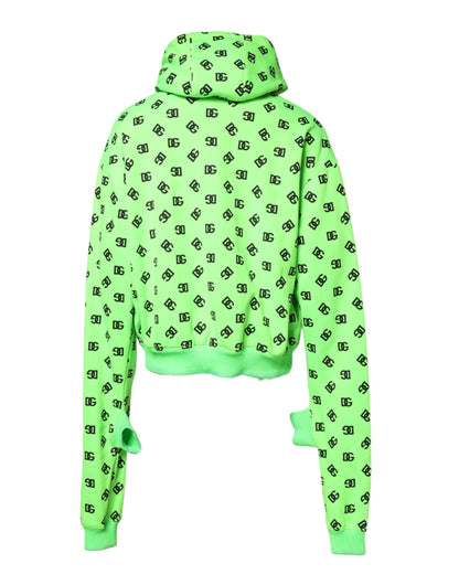 Dolce & Gabbana Green Polyester DGLogo Print Hooded Sweater