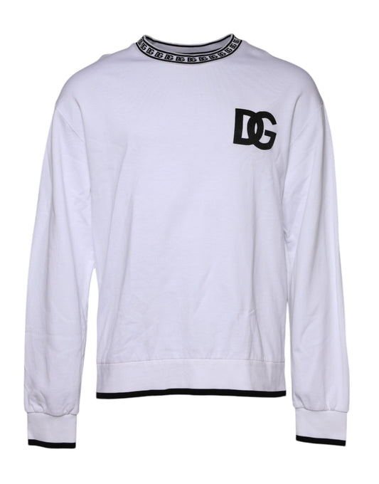 Dolce & Gabbana White Logo Cotton Crew Neck Pullover Sweater