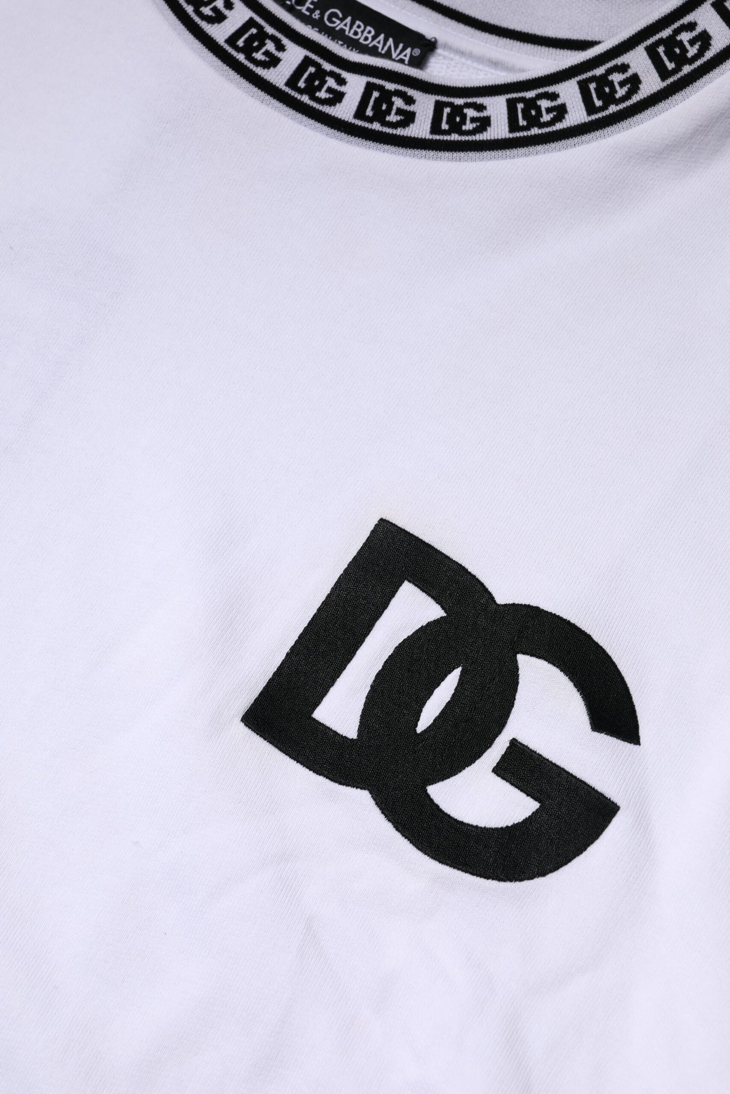 Dolce & Gabbana White Logo Cotton Crew Neck Pullover Sweater