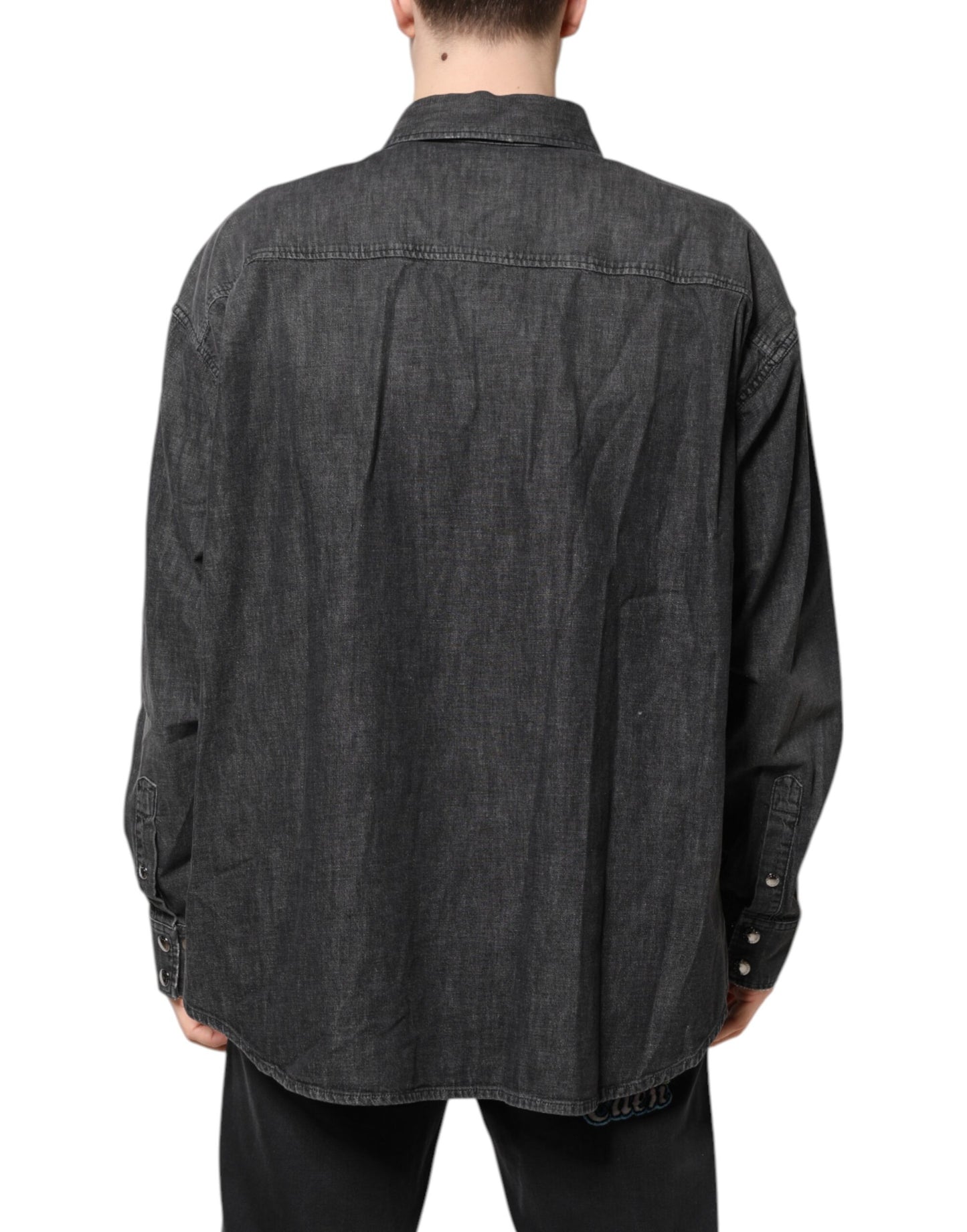 Dolce & Gabbana Gray Long Sleeves Button Down Denim Shirt