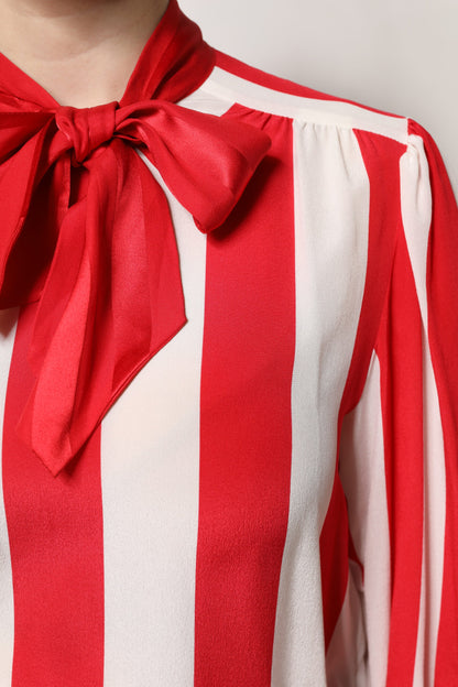 Dolce & Gabbana Red White Stripes Ascot Collar Blouse Top