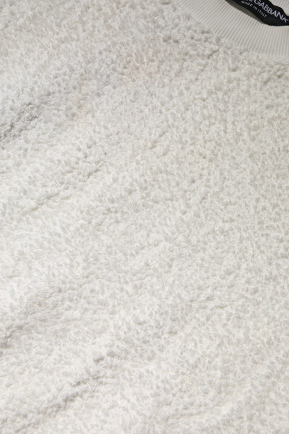 Dolce & Gabbana White Cotton Fleece Crew Neck Sweater