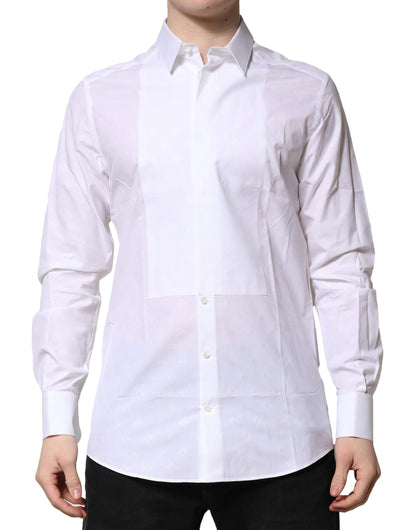 Dolce & Gabbana White Bib Cotton Poplin GOLD Formal Shirt