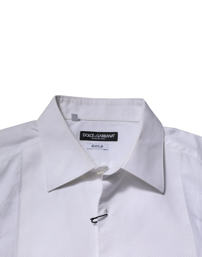 Dolce & Gabbana White Bib Cotton Poplin GOLD Formal Shirt