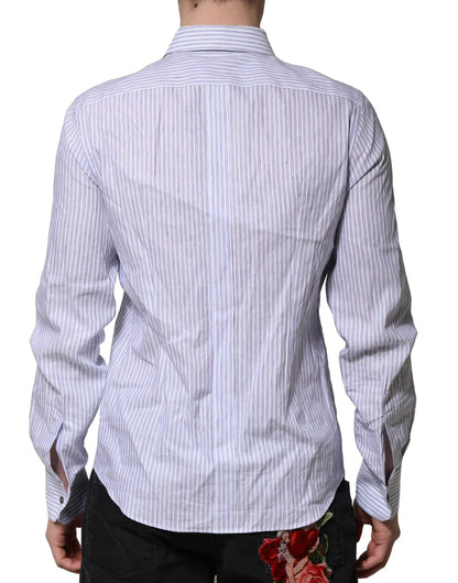 Dolce & Gabbana White Blue Striped Cotton Dress Formal Shirt