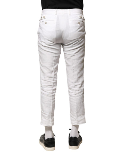 Dolce & Gabbana White Linen Mid Waist Cropped Pants