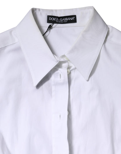 Dolce & Gabbana White Cotton Collared Long Sleeves Blouse Top