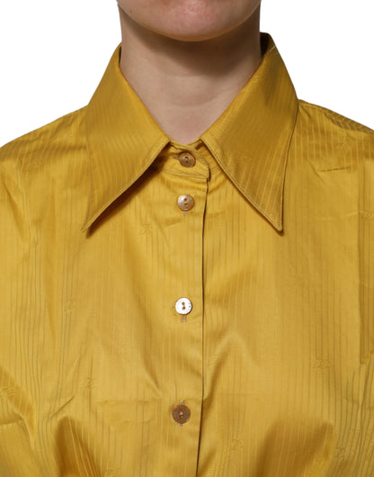 Dolce & Gabbana Mustard Collared Short Sleeves Blouse Top