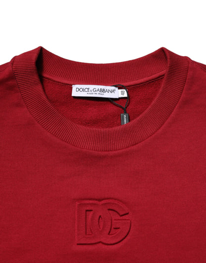 Dolce & Gabbana Red Embossed Logo Cotton Crew Neck Sweater